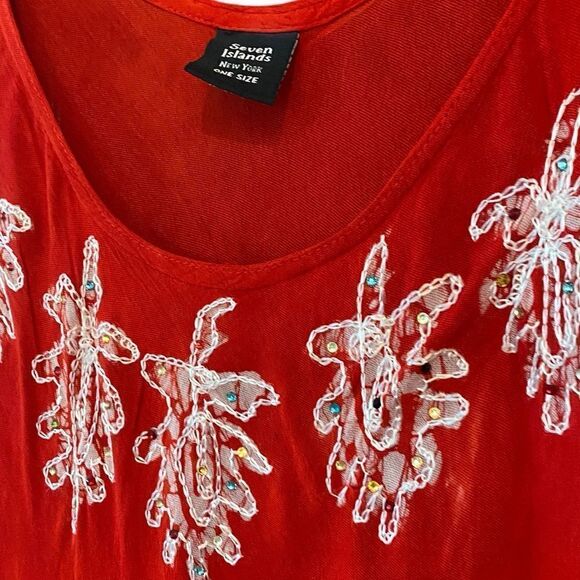 Seven Islands OS Red Blue Rhinestones Sequin Patriotic Beach Vacation Swim Cover - Picture 5 of 6